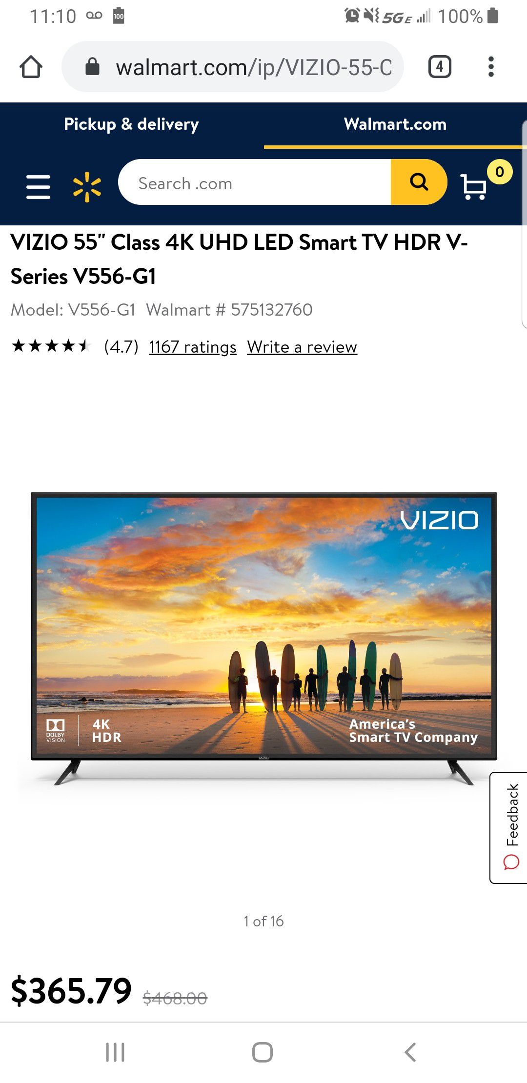55 inch Vizio smart tv with mount