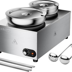 20qt 2-in-1 Electric Soup Warmer and Steam Table Food Warmer, 1200W Stainless Steel Bain Marie Pot, 86~185°F Adjustable Temp, Commercial Soup Kettle f