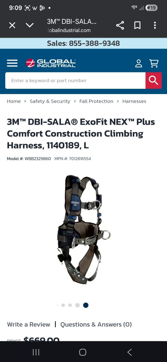 3M™ DBI-SALA® ExoFit NEX™ Plus Comfort Construction Positioning Harness Size Large
