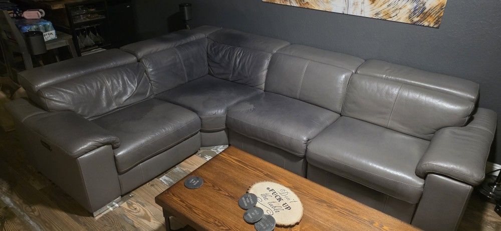 Gray Leather Sectional Couch