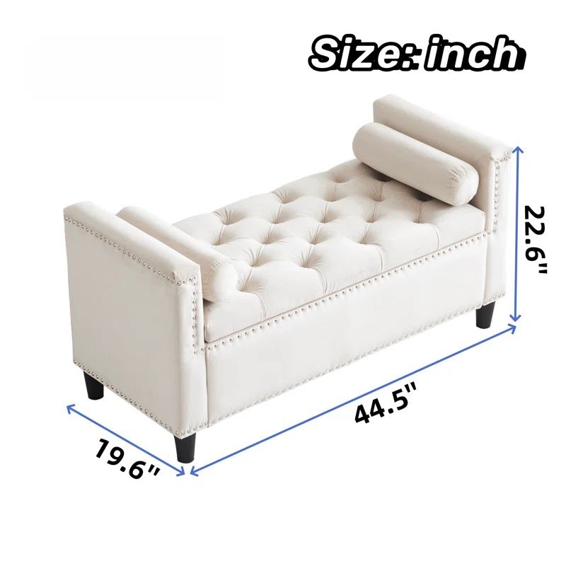 Ottoman with 2 Pillows, Nailhaed Trim and Storage Compartment