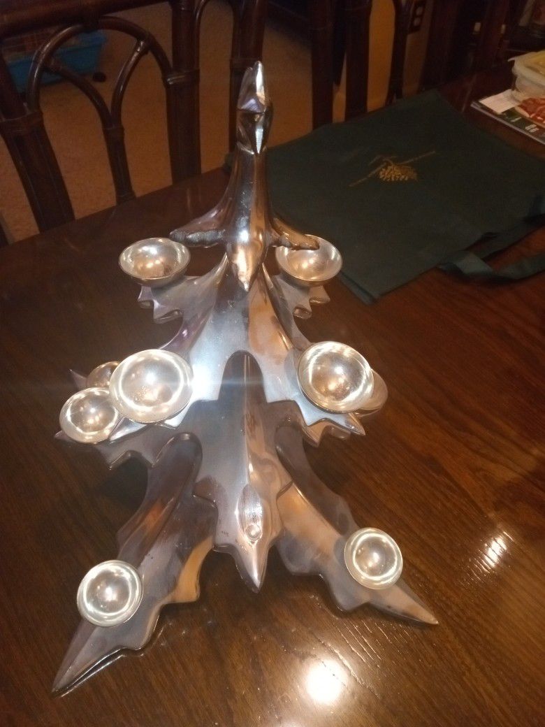 Retired Vintage Silver Christmas Tree 12pc Candle Holder 