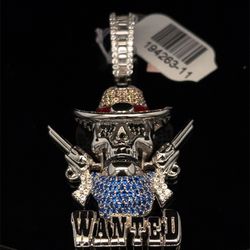 925 Sterling Silver CZ Wanted Skull Cowboy Pendant 14.30g 194263/11