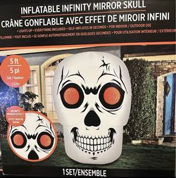 5FT Halloween Inflatable Skull Infinity Mirror LED Eyes Outdoor Yard Decor NEW