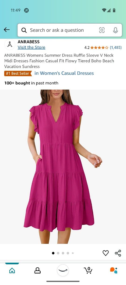 Womens Summer Dress Ruffle Sleeve V Neck Casual Fit Flowy Tiered Boho Beach Vacation Sundress