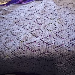 Granny Handmade  Blanket 80"x58" Crochet Knit Purple Soft 
