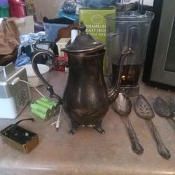 old Teapot And Plated Silver
