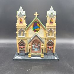Vintage Snow Village Cathedral Church Christmas Choir Music Light Show 10 Inches