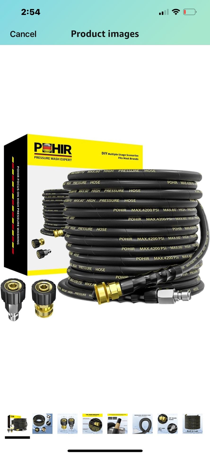 POHIR Pressure Washer Hose 50 ft with 3/8 Inch Quick Connect, Kink Resistant High Tensile Wire Braided,with 2 pcs M22 14mm Adapter Set, 4200 PSI Power