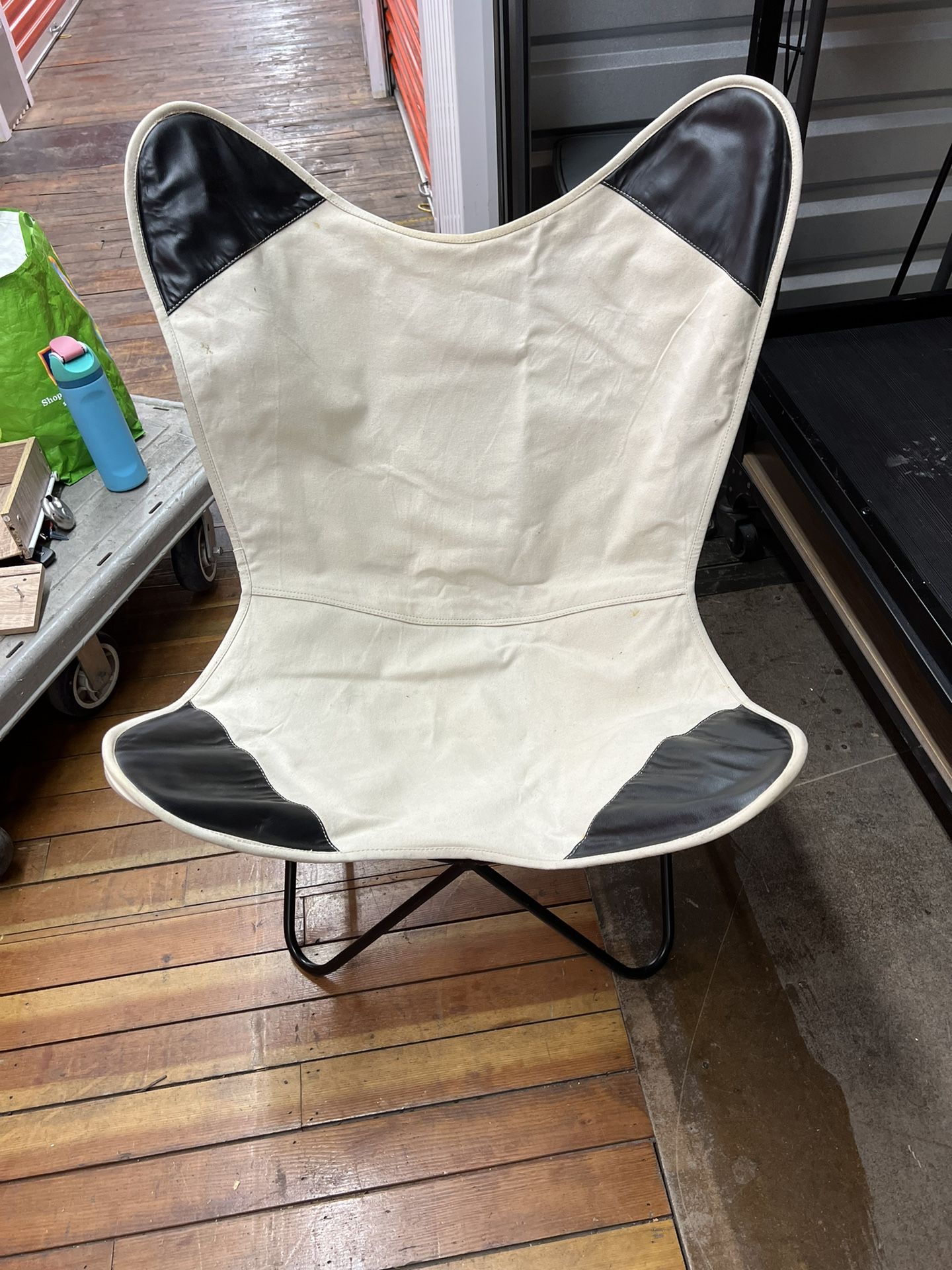 Vintage Upcycled Canvas Leather Butterfly Chair Relax Lounge Accent Chair