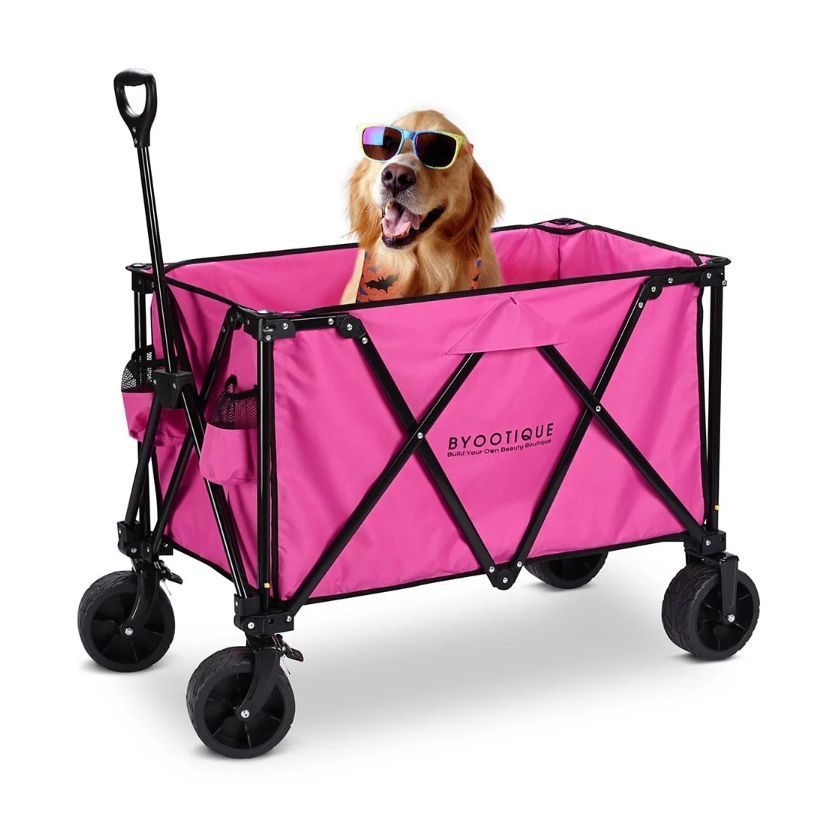 Pink Foldable Wagon Heavy Duty Collapsible Utility Cart - Gift Idea - Independence Day Sale