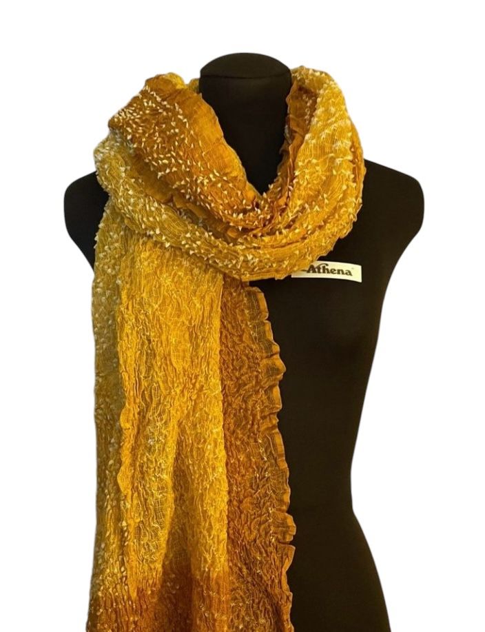 Sunrise Ombré Yellow To Orange India Cotton Puckered Texture Scarf/Shawl