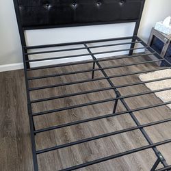 Queen Metal Platform Bed Frame with Faux Leather Headboard

