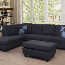 Fabric Sectional Couch W/ Ottoman 