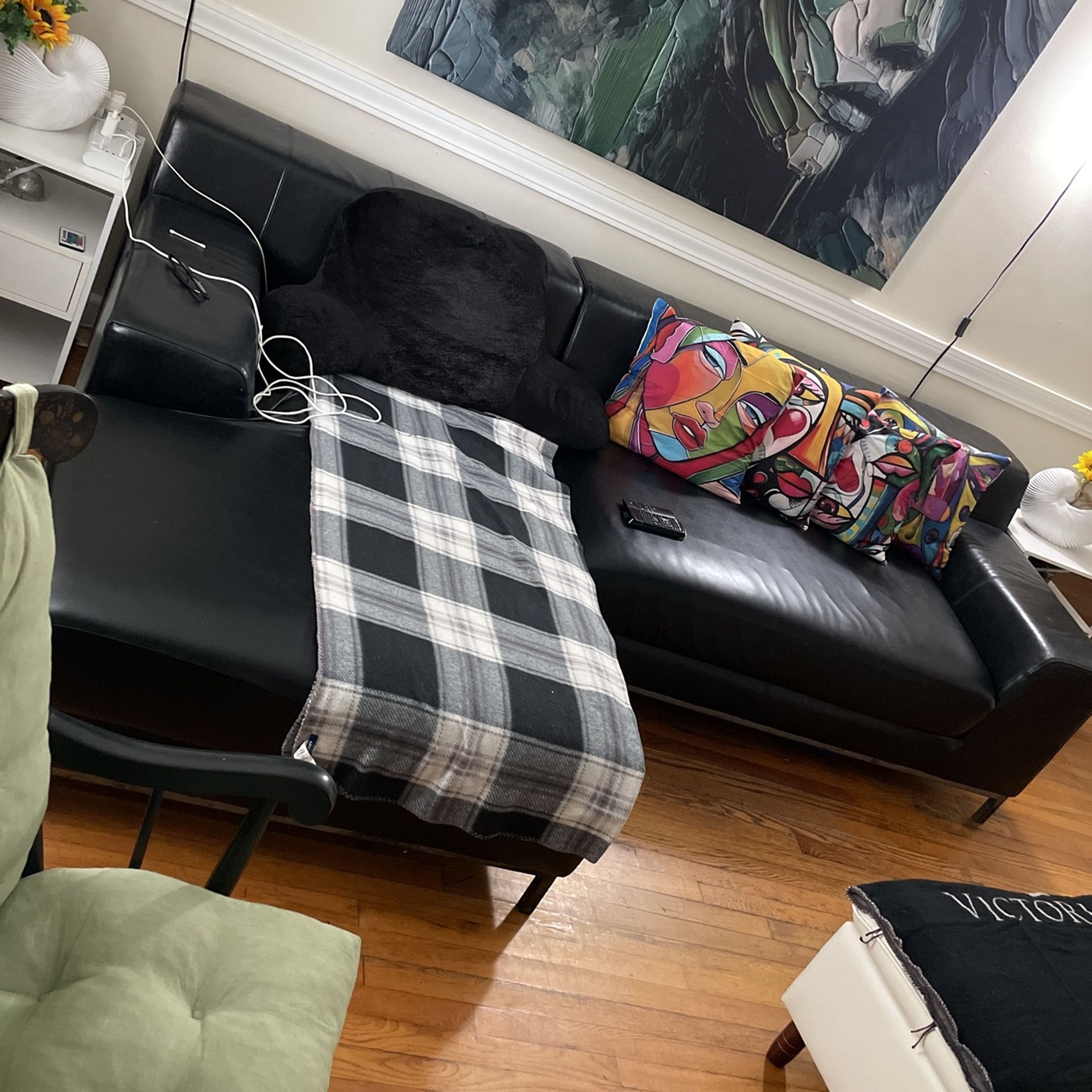 Sectional Couch Black Genuine Leather (separates) With Covers