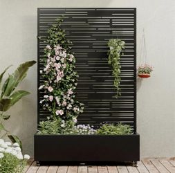 New In Box Metal Raised Garden Bed with Trellis and Wheels, 72"x47"x16" Planter Box for Climbing Plants, Vegetables & Vines, Features Drainage Holes a