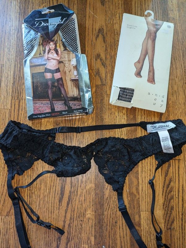 Brand New Queen size Garter Belt & 2 Packaged Fishnets 

ALL for $20