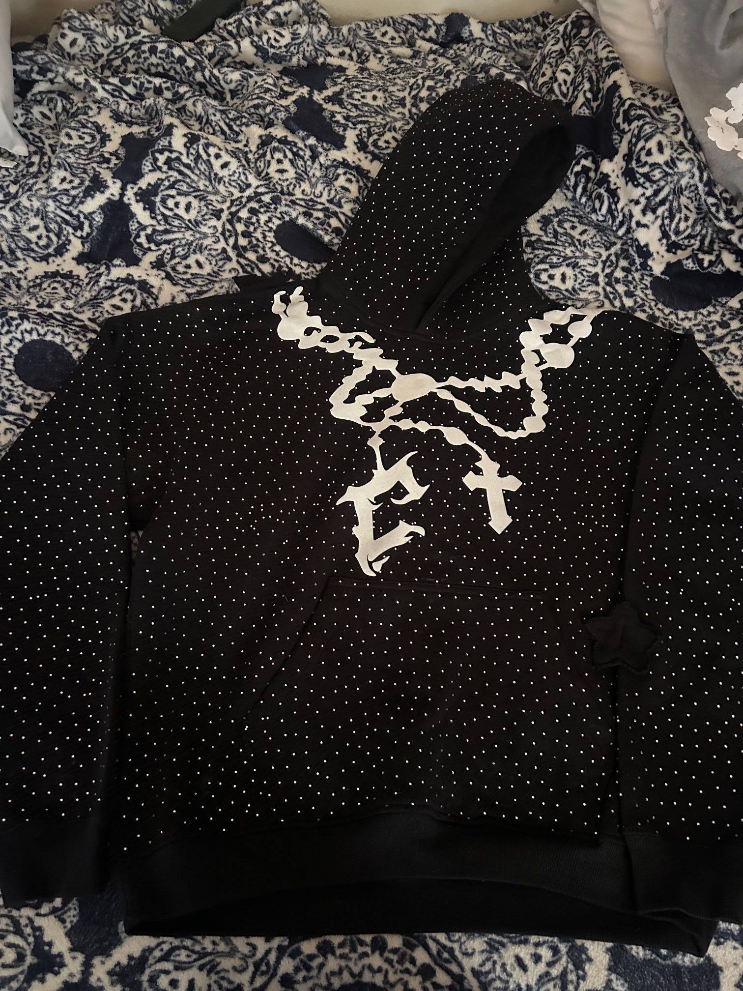 Crucial studios Rhinestone hoodie Size large