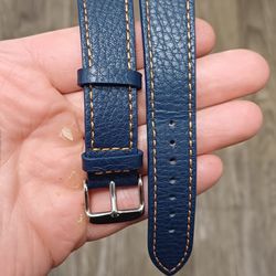 20mm Blue And Orange Pebbled Genuine Leather Watch Band Strap