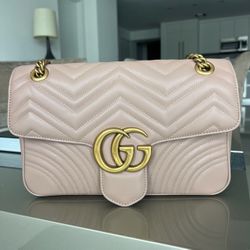 Authentic Gucci GG Matelassé Medium Bag Pink 