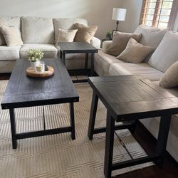 Black Coffee Table And 2 Side Tables 