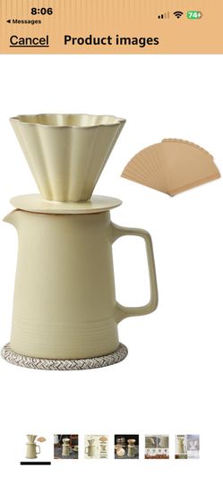 Pour Over Coffee Maker, Ceramic Coffee Dripper with 40pcs V02 Paper Filter & Coaster, 18.2oz/540ml Flower Shape Pour Over Coffee Filter set (Celadon S