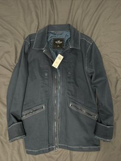 RARE Hollister Men Denim Long Coat Deep Blue Medium