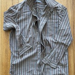 Classic American Retro! Mediwell Brown Striped Long-Sleeved Shirt for Men, Size S • Mediwell Casual Shirt, Brown Stripes, Excellent Quality, 95 New • 