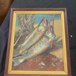 Vintage Original 1953 Fish oil painting signed by Jane Baldwin