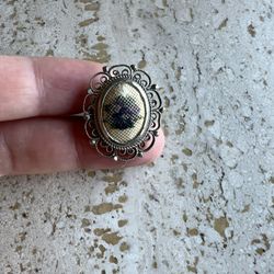 Vintage Embroidered Cross stitch Floral Motif Ring Adjustable Size 