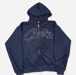 Corteiz Zip-Up Hoodie — Navy Blue, Size medium