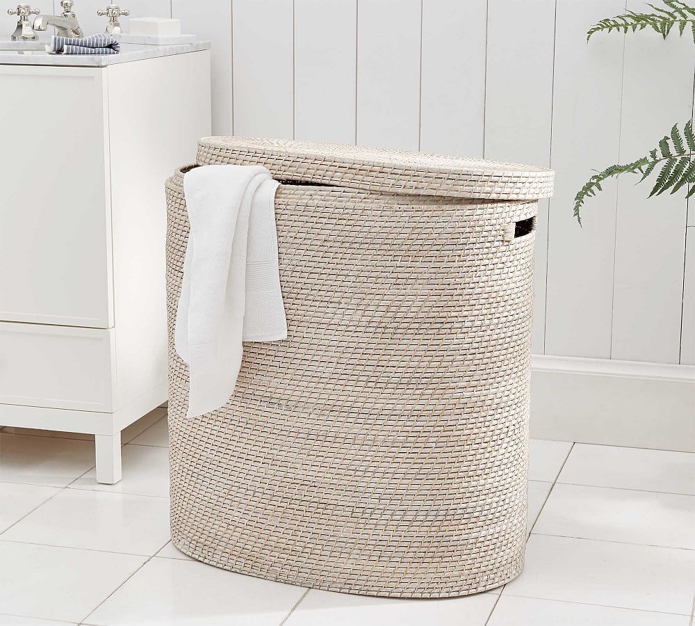 Pottery Barn Tava Handwoven Rattan Divided Hamper