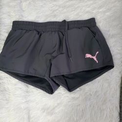 PUMA~ BLACK RUNNING SHORTS PINK LOGO