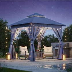 8x8 Lausaint Home Softtop Gazebo Double Roof, Mosquito Net, Walls, New