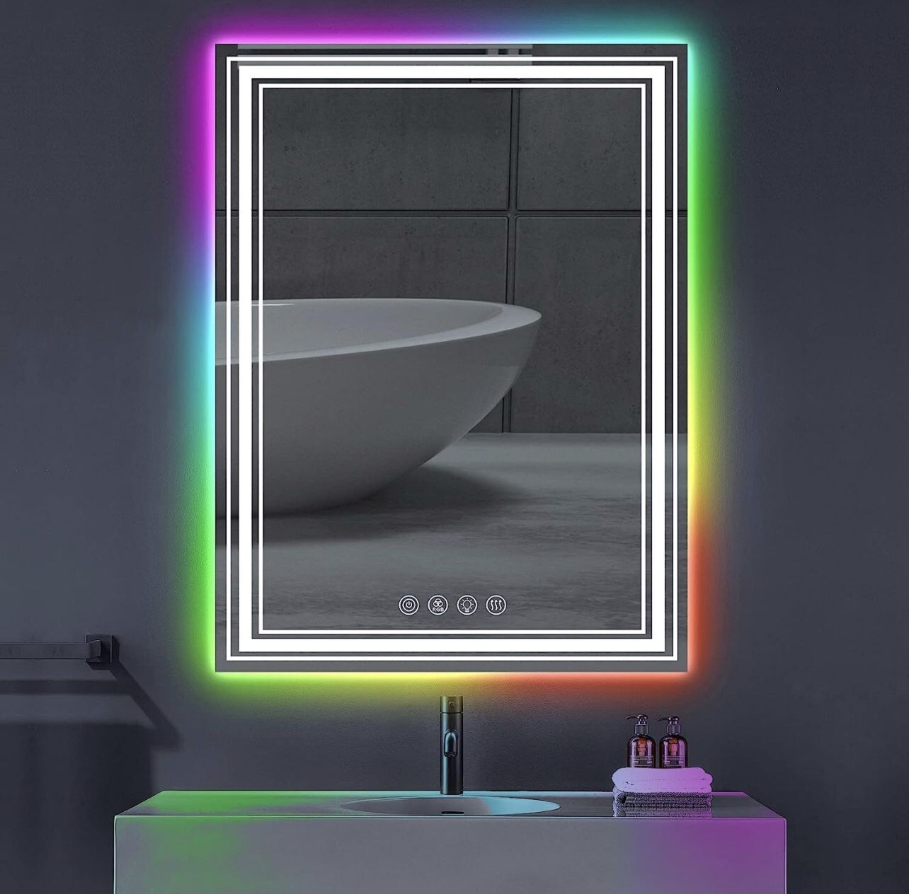MOSILA 24X36 inch RGB LED Bathroom Mirror Color Changing Backlit + 3 Front Lighting Mirror Anti-Fog Smart Touch Mirror (Horizontal/Vertical)