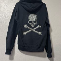Unique Custom Rhinestone Skull Zip Up Hoodie 