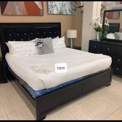 New/ Black Led Upholstered Panel Bedroom Set,dresser, Mirror, Nightstand, Bed// Delivery Available,  Financing Options 