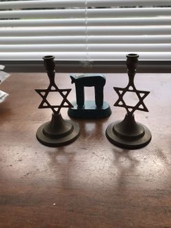 Jewish mini candleholders & Chai figurine $12 set