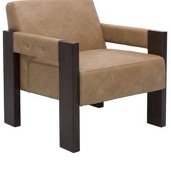 Benjara Live Accent Chair, Cushioned Seat, Brown Faux Leather, Espresso Wood