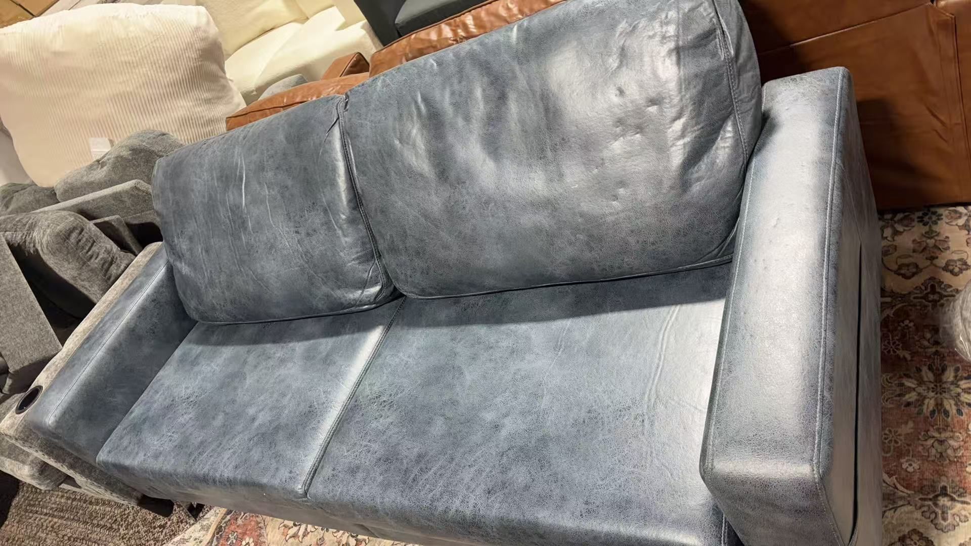🔥79" Faux Leather Couch for Living Room, Loveseat Small Sofa, Modern Sofa,Blue Grey Comfy Couch for Apartment Office $230