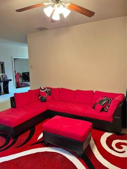 ♥️ Brand New Red & Black L-Shape Sectional Sofa Couch with Pillows & Opt Storage Ottoman | Modern Living Room Furniture | Pay After Delivery 🚚