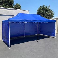 $225 (New in box) Heavy duty 10x20 ft canopy (with 4 sidewalls) ez pop up outdoor party tent w/ carry bag (white/blue)