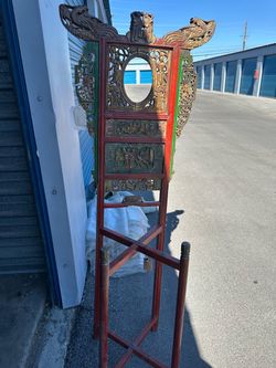 Antique Chinese Carved Wood Mirror Stand