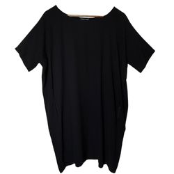 Eileen Fisher 100% Silk Black Cocoon Shift Dress Short Sleeve size Medium 