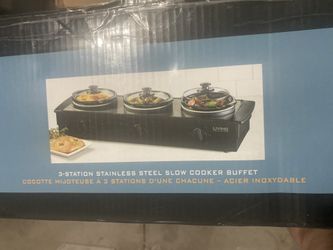 3 station stainless steel slow cooker buffet