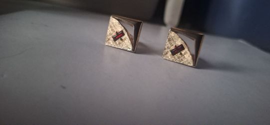 Vintage Gold-Tone Cufflinks with Red Stone