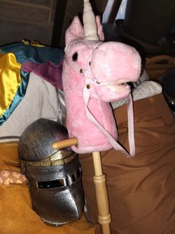 Pink Plush Unicorn Hobby Horse on Stick