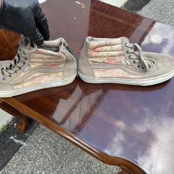 Vans Sk8 Hi Shoes Women Size 8.5 Beige Orange Floral Skateboard Sneakers 