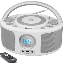 CD Radio Portable CD Player Boombox with Bluetooth,FM Radio,Remote Control,USB Input and 3.5mm AUX Headphone Jack,CD-R/CD-RW/MP3/WMA Playback,AC/Batte