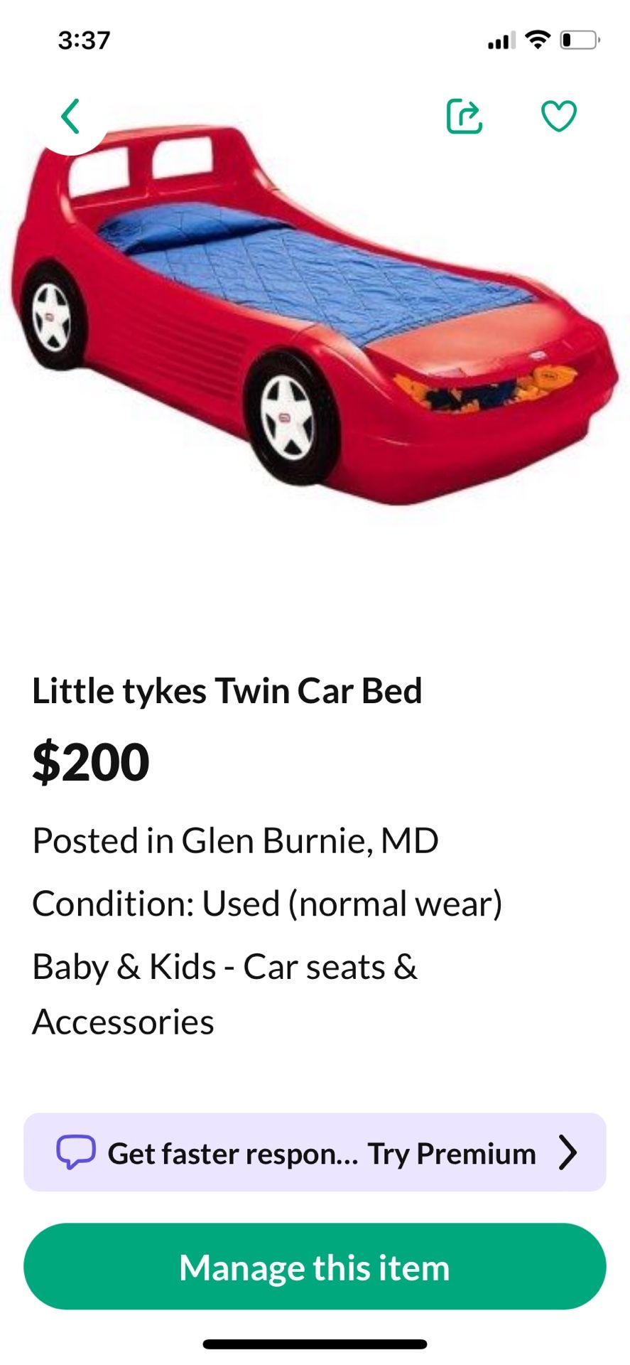 Little Tykes car Bed